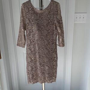 Onyx Nite Women's Lace Dress - Taupe, size 12.
